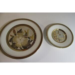 Art of Chokin Hummingbird Plates With 24 KT Gold And Silver Gilding